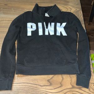 PINK Victoria's Secret Black Half‎ Zip Sweatshirt Pullover Logo Size XS